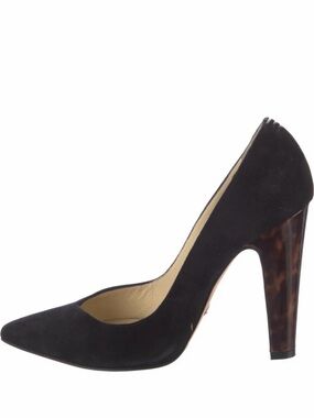 Sarah Flint Navy Suede Pointed Pumps with Tortoiseshell Heel